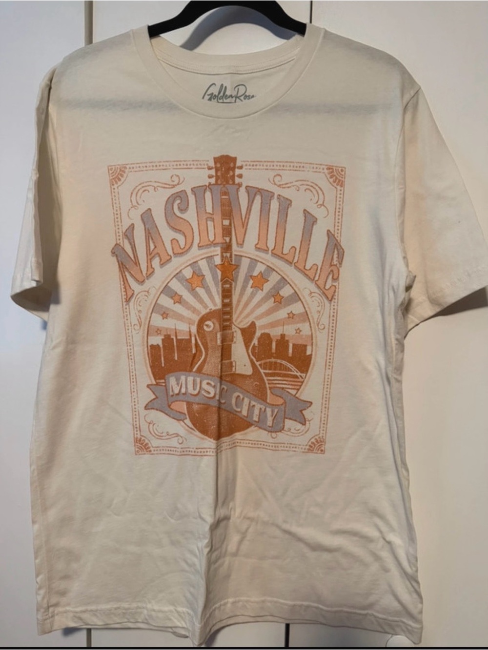 Nashville Music City Graphic Tee - Cream with Orange Print